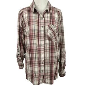 Style & Co Women Long Sleeve Blouse Top Western Boho Embroidery Pink Size Medium